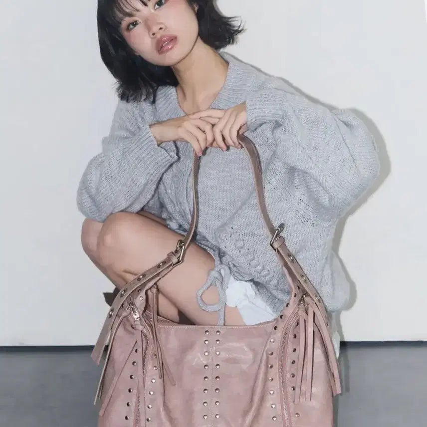 [BUNJANG] Illigo Leaf Eyelet Big Shoulder Bag Pink / 일리고 리프 아일렛 빅 숄더 백 핑크