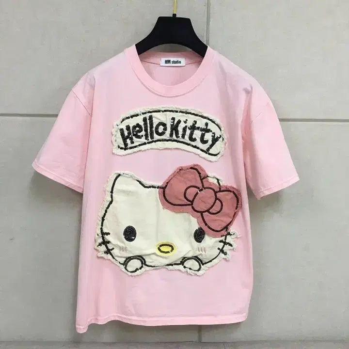 [BUNJANG] Hello Kitty Design Short Sleeve Cotton T-Shirt Pink / (미사용)헬로키티디자인 반팔 면 티셔츠 핑크