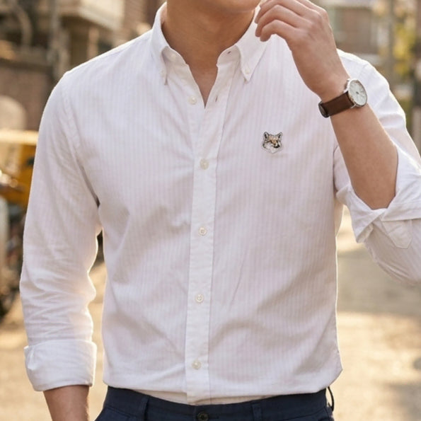 [BUNJANG] Maison Kitsuné Fox Head Patch White Shirt / 메종키츠네 폭스 헤드 패치 화이트 셔츠 95