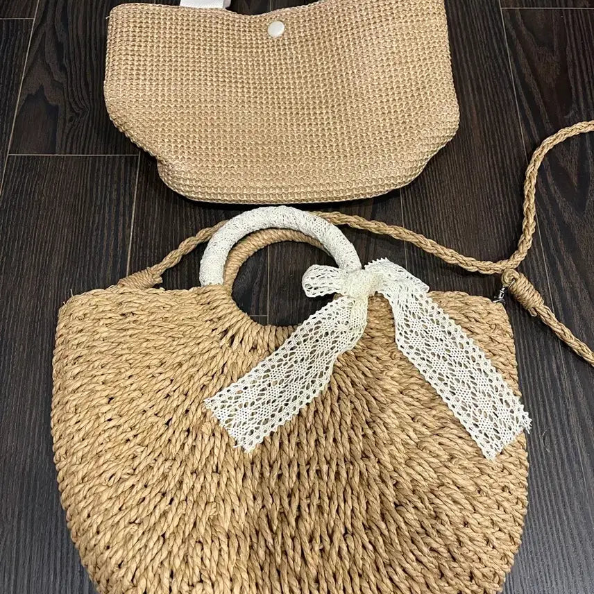 [BUNJANG] Rattan Tote Bag Set (2 pcs) / 라탄 가방 2개 세트