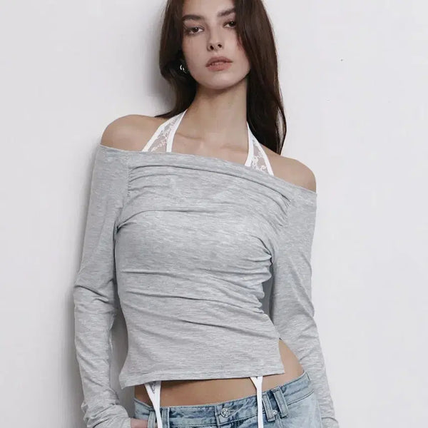 [BUNJANG] Please No Follow Seni Off-Shoulder Long Top (White Melange) / 플리즈노팔로우 Seni 세니 롱 오프숄더 탑 (화이트 멜란지)