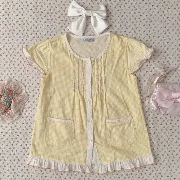 [BUNJANG] Japanese Vintage Baby Kiss Check Frill Blouse Mori Girl Y2K Style / 130 일본빈티지 Baby Kiss 체크 프릴 블라우스 모리걸 y2k