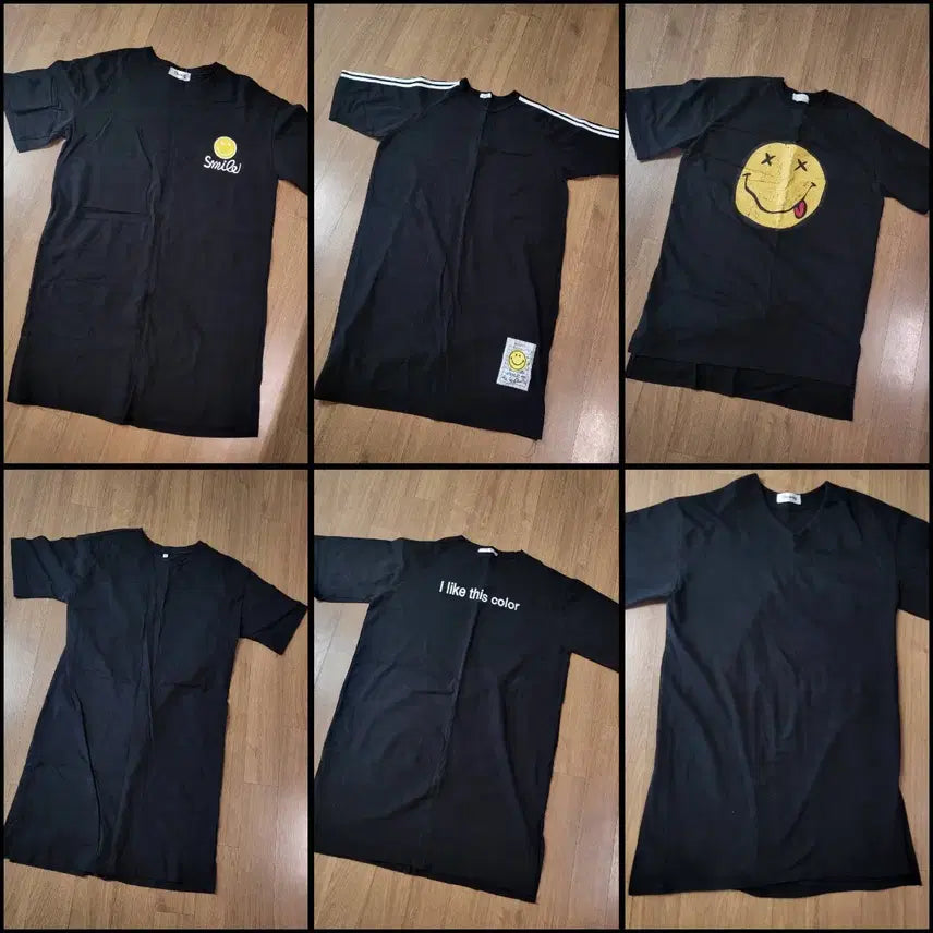 [BUNJANG] Set of 6 Black Short-Sleeve Long T-Shirts / 블랙  반팔 롱 원피스&롱티셔츠 6장 모두가격
