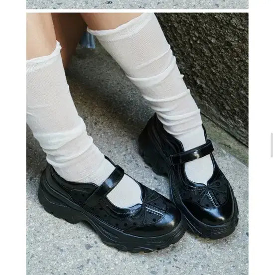 [BUNJANG] Elizabeth Stuart Balletcore Mesh Dot Ribbon Mary Jane Platform Shoes / 엘리자베스 스튜어트 발레코어 메쉬 도트 리본 메리제인 플랫폼