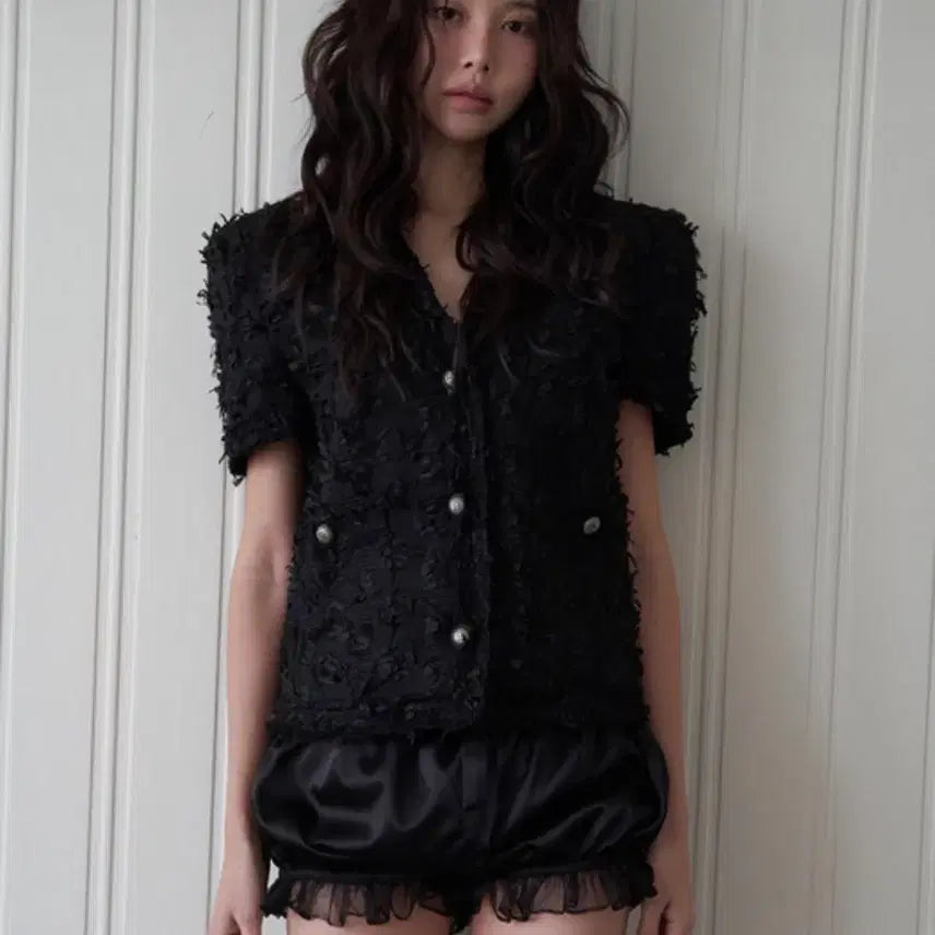 [BUNJANG] Langer Fringe Short Sleeve Tweed Jacket / 랑거 프린지 숏슬리브 트위드 자켓