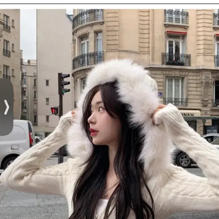 [BUNJANG] Fur Hood Cardigan Ivory / 퍼 후드 가디건 아이보리