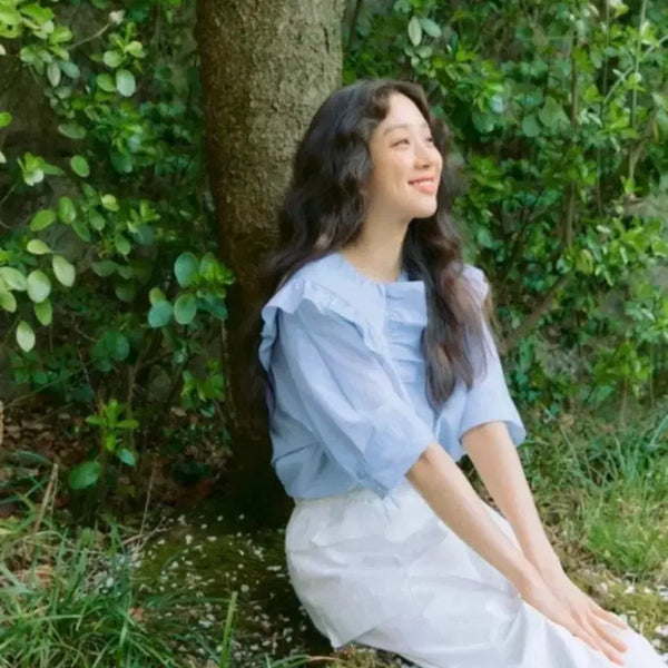 [BUNJANG] SJSJ Frill Blouse Sky Blue / 한섬 SJSJ 프릴 블라우스 하늘색