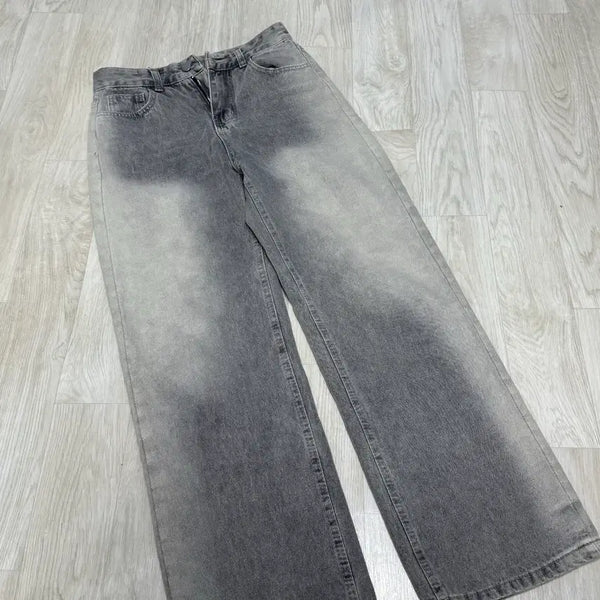 [BUNJANG] Washed Semi-Wide Grey Denim Pants / 워싱 세미와이드 그레이 데님 팬츠