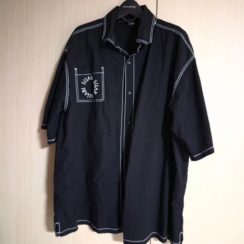 [BUNJANG] SUABI Men's Black Short Sleeve Shirt (Size L-XL) / SUABI 남자 블랙 반팔 셔츠 105~110사이즈