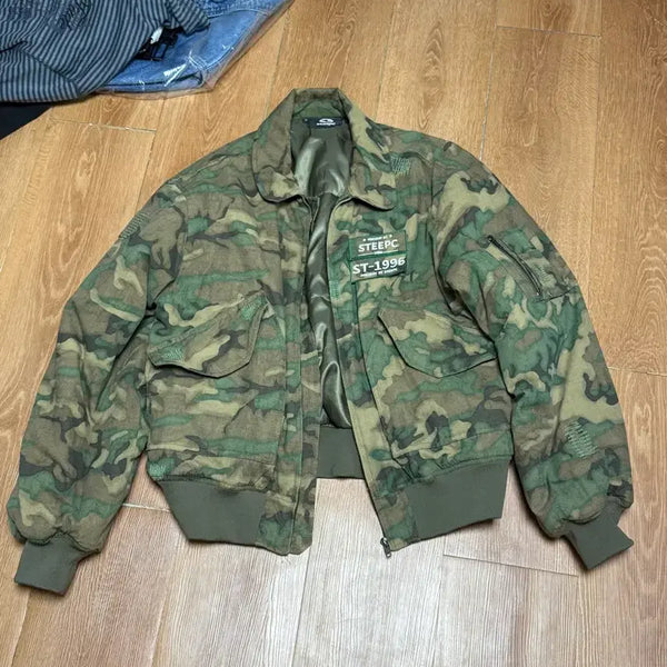 [BUNJANG] STeapc Grenade Camouflage MA2 Bomber Jacket Khaki L / steapc 스팁 Grenade 카모플라주 MA2 봄버 자켓 카키 L