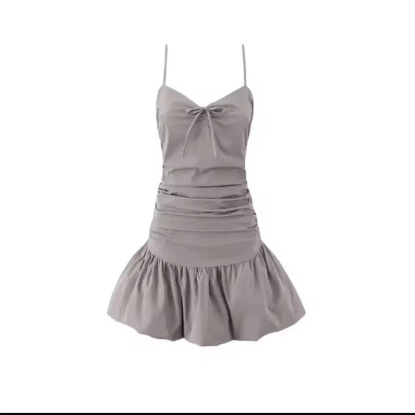 [BUNJANG] Shirring Balloon Mini Sleeveless Dress - Gray / 셔링 벌룬 미니 나시원피스 그레이