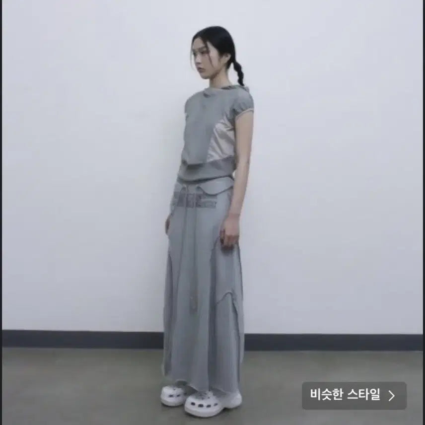 [BUNJANG] OHOS Cut Maxi Skirt Silver Grey / 오호스 컷팅 맥시 스커트 실버 그레이
