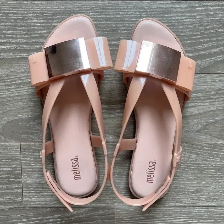 [BUNJANG] Melissa Pink Ribbon Flat Jelly Sandals Shoes W6 / 멜리사 핑크 리본보우 플랫젤리샌들슈즈 w6