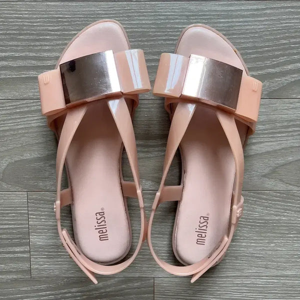 [BUNJANG] Melissa Pink Ribbon Flat Jelly Sandals Shoes W6 / 멜리사 핑크 리본보우 플랫젤리샌들슈즈 w6