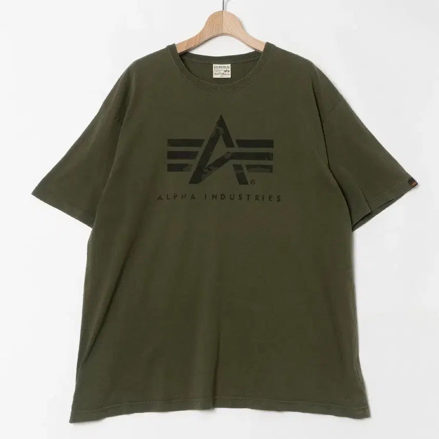[BUNJANG] Alpha Industries Edwin Collaboration Camo Logo T-Shirt (Olive, 3XL) / [3XL] 빈티지 티셔츠 알파 인더스트리 카모 로고 올리브 밀리터리