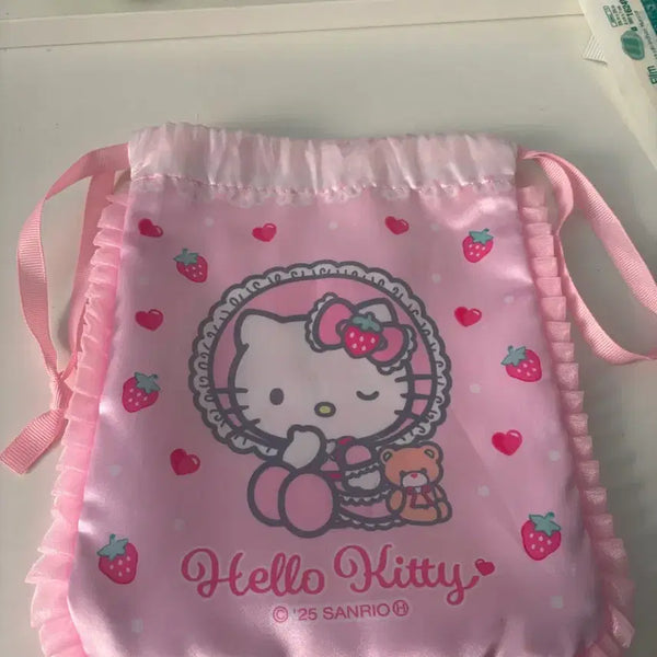 [BUNJANG] Sanrio Hello Kitty Lovely Frill Series Drawstring Pouch / 산리오 헬로키티 러블리 프릴 시리즈 복조리 파우치
