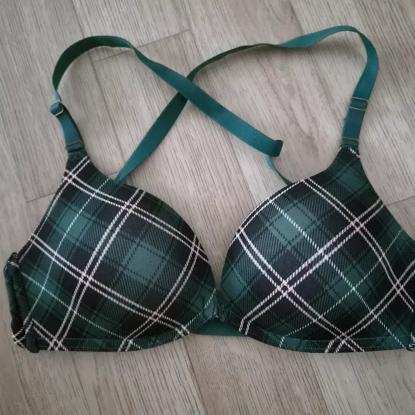 [BUNJANG] Green Check Bra and Panty Set / 초록색 체크 브래지어+팬티