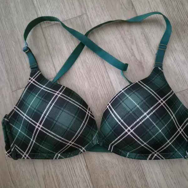 [BUNJANG] Green Check Bra and Panty Set / 초록색 체크 브래지어+팬티