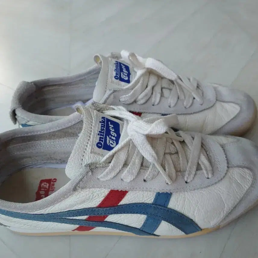 [BUNJANG] Onitsuka Tiger Mexico 66 White/Red/Blue Leather Sneakers / 오니츠카타이거 멕시코 66 화이트/레드/블루 235mm