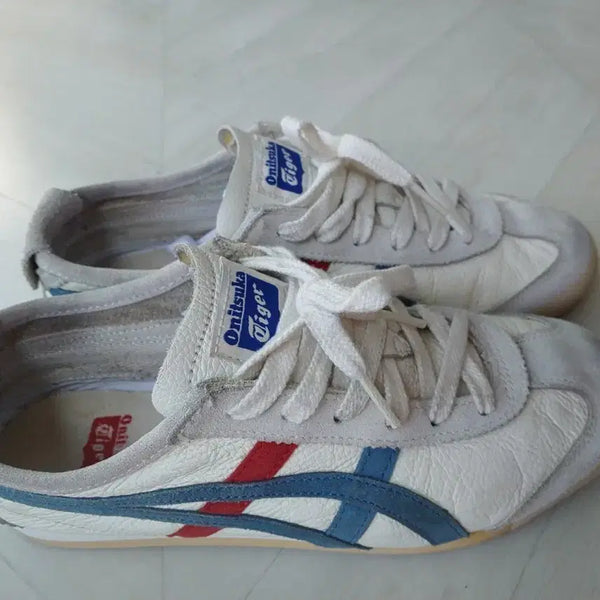 [BUNJANG] Onitsuka Tiger Mexico 66 White/Red/Blue Leather Sneakers / 오니츠카타이거 멕시코 66 화이트/레드/블루 235mm