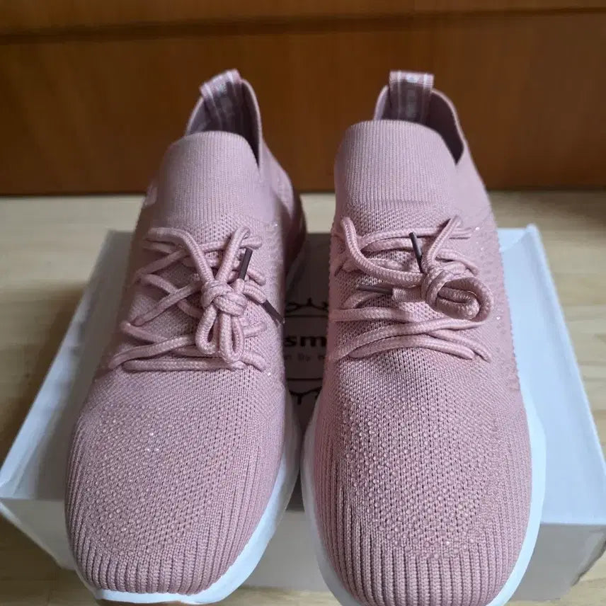 [BUNJANG] Women's Pink Glitter Knit Ankle Sneakers (245mm) / (새상품) 발목부분 니트 반짝반짝 핑크 운동화(245mm)