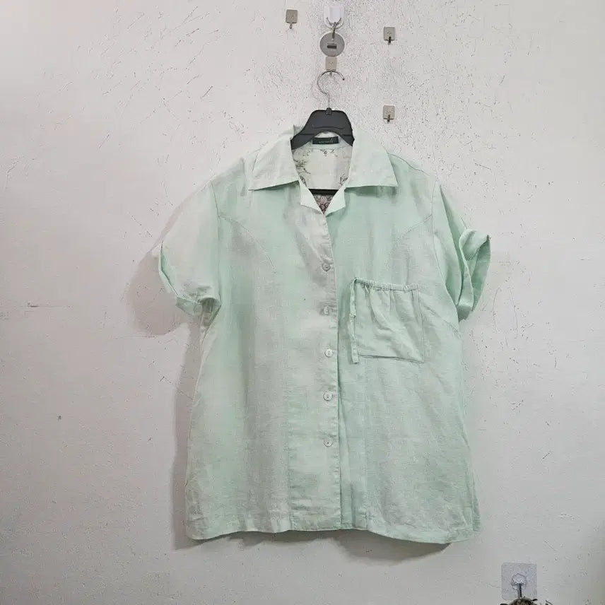 [BUNJANG] Linen Short Sleeve Shirt Mint / 여름 민트색 린넨 반팔 셔츠