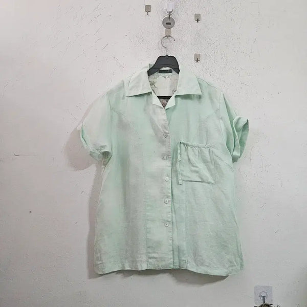 [BUNJANG] Linen Short Sleeve Shirt Mint / 여름 민트색 린넨 반팔 셔츠