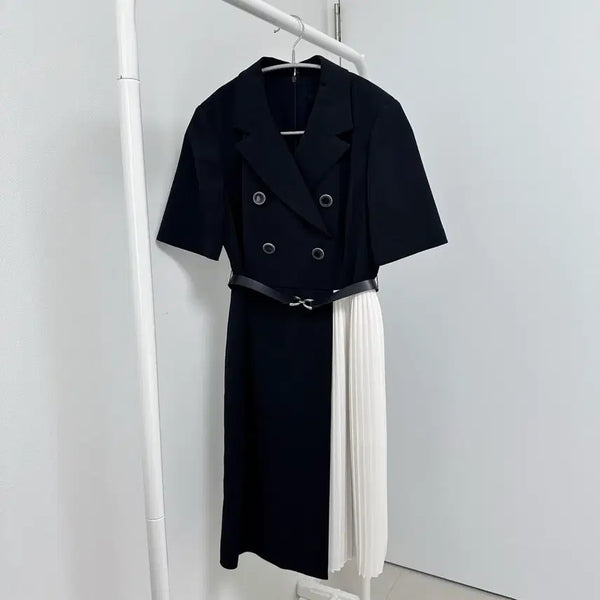 [BUNJANG] Kenneth Lady Colorblock Pleated Half Sleeve Dress Navy Size 55 / 케네스레이디 하프 배색 플리츠 원피스 네이비 55 여름 반팔 하객룩