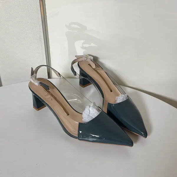 [BUNJANG] Green Enamel Slingback Platform Heels (245 Size, 6cm) / @새상품 245사이즈 6cm 그린 에나멜 슬링백 통굽 구두