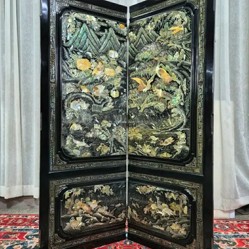 [BUNJANG] 1970s Vintage Mother-of-Pearl 2-Panel Screen / N6-3 70년대 빈티지 나전칠기 통영자개 2폭 병풍