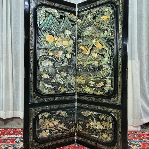 [BUNJANG] 1970s Vintage Mother-of-Pearl 2-Panel Screen / N6-3 70년대 빈티지 나전칠기 통영자개 2폭 병풍