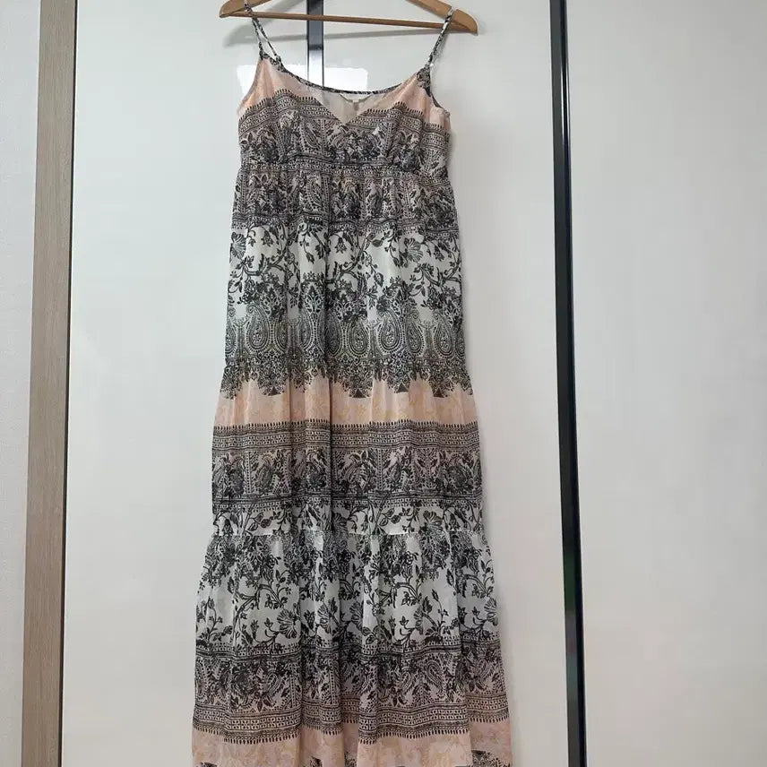 [BUNJANG] Ethnic Chiffon Tiered Frill Tie Long Dress / 에스닉 쉬폰 캉캉 프릴 끈 롱원피스
