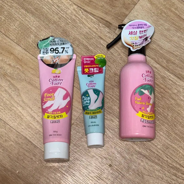[BUNJANG] On The Body Cotton Foot Foot Scrub, Foot Cream, and Foot Peeling Spray Set / 온더바디 발을씻자 발각질 발꿈치 매끈하자 풋크림 세트