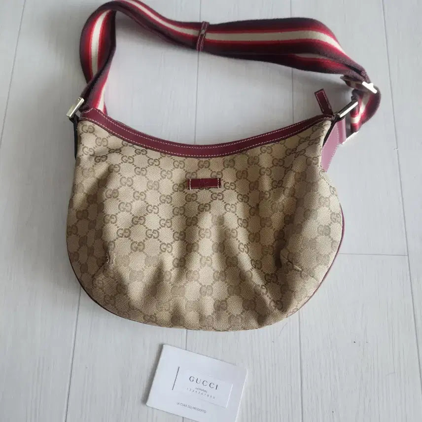 [BUNJANG] Gucci Jacquard Fabric Three-Stripe Hobo Crossbody Bag / 구찌 181092 자가드 패브릭 삼선 스티치 호보 크로스백