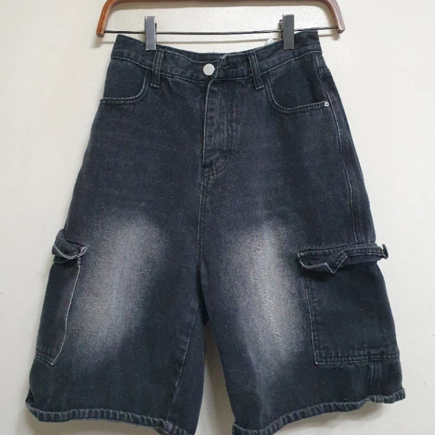 [BUNJANG] Cargo Denim Shorts - Black Washed, Size M / 카고 데님 반바지 M