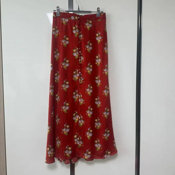 [BUNJANG] Zara Red Flower Pattern Long Skirt / 자라 레드 플라워 롱 스커트