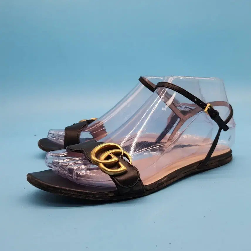 [BUNJANG] Gucci Marmont Leather Flat Sandals (Size 36.5/235) / e 구찌 마몽 가죽 플랫 여성샌들 36.5 235