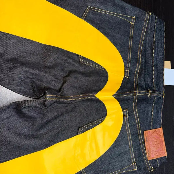 [BUNJANG] Evisu Daikoku Print Baggy Fit Jeans #2000 Mustard Yellow / 에비수 다이콕 프린트 배기 핏 진 #2000 머스타드 옐로우