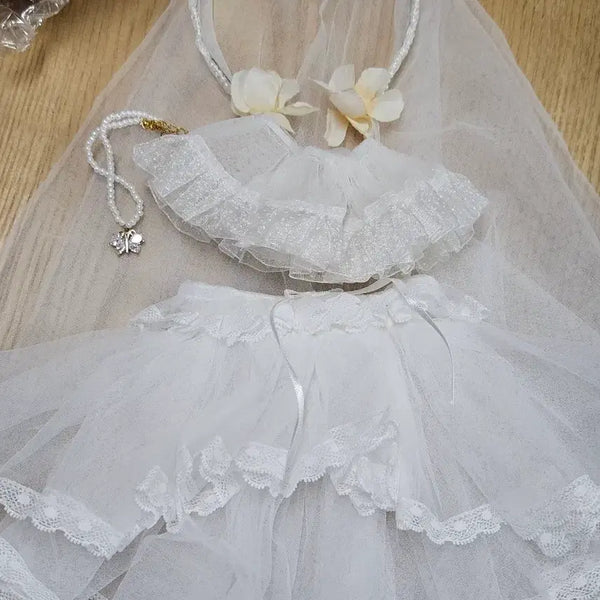 [BUNJANG] 20cm Doll Wedding Dress Set with Veil and Flower Skirts / 솜인형 웨딩드레스+면사포+구름한잔가득히 꽃치마 2벌
