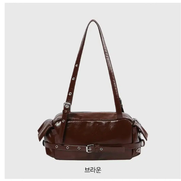 [BUNJANG] Monthly Mood Brown Enamel Shoulder Bag / 에이블리 먼슬리무드 모던한 브라운 에나멜 숄더백 가방