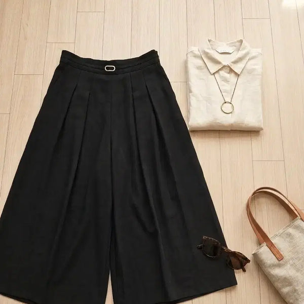 [BUNJANG] Black Wide Pin Tuck Pants (Skirt Style) / 55] 고급스러운 블랙 와이드 핀턱 팬츠 (총장 78 / 치마바지 스타일