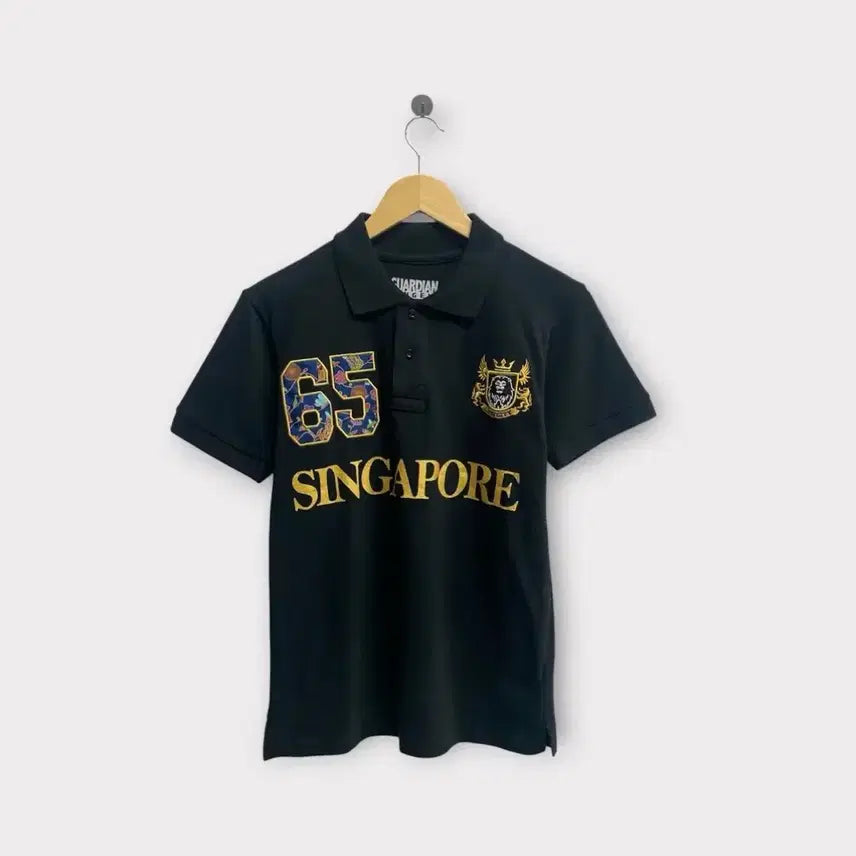 [BUNJANG] Singapore Wappen Patch Black Polo Shirt S / [새상품]싱가포르 와펜패치 블랙 폴로 셔츠 S