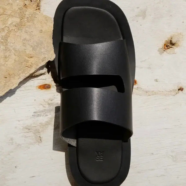 [BUNJANG] Yase Santorini Square Slide Leather Black Slippers / [280] 야세 산토리니 스퀘어 슬라이드 레더 블랙 슬리퍼
