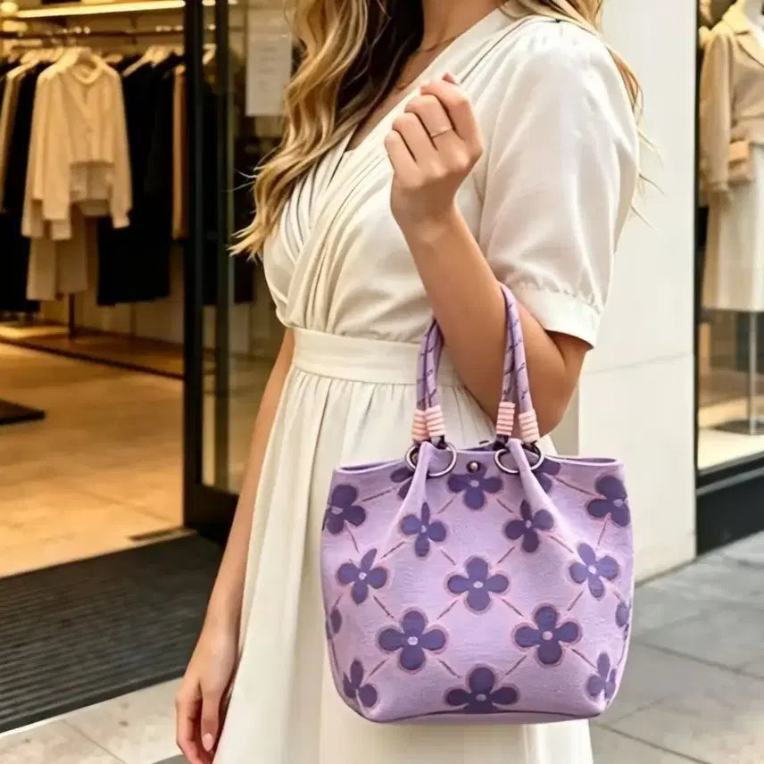 [BUNJANG] Purple Floral Knit Bag / 새상품 보라색 꽃무늬 니트백