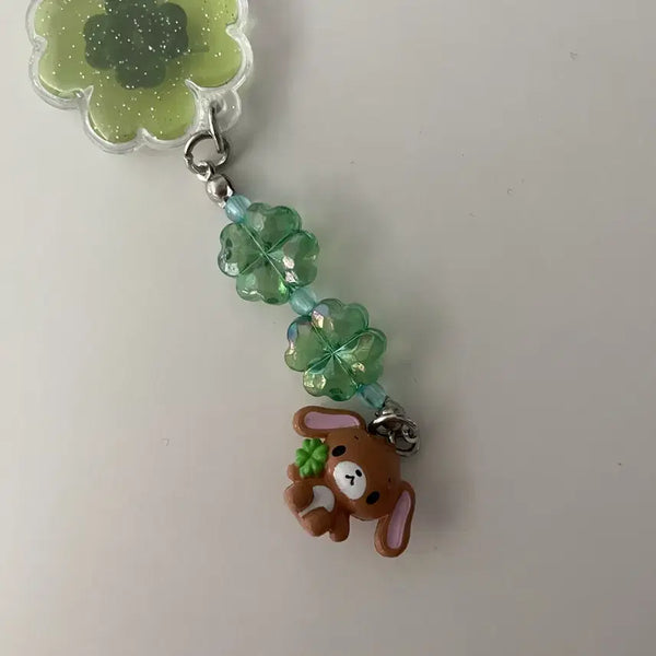 [BUNJANG] Sugabunnies Kurousa Four-Leaf Clover Beaded Keychain Strap / 슈가바니즈 쿠로우사 네잎클로버 비즈 키링 스트랩