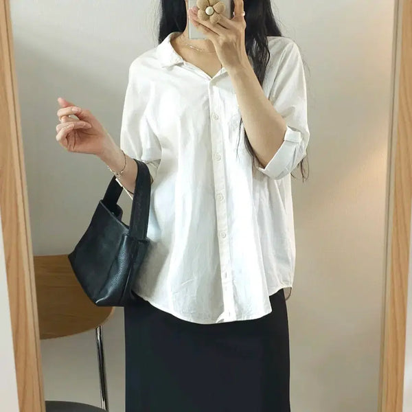[BUNJANG] ENC Women's 3/4 Sleeve Shirt White / (85-90-160)ENC 여성 7부 반팔 셔츠 W4247