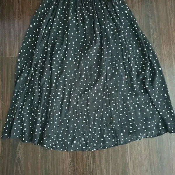 [BUNJANG] Polka Dot Shirring Long Skirt - Black / (오늘특가) 땡땡이 롱스커트 블랙 롱스커트