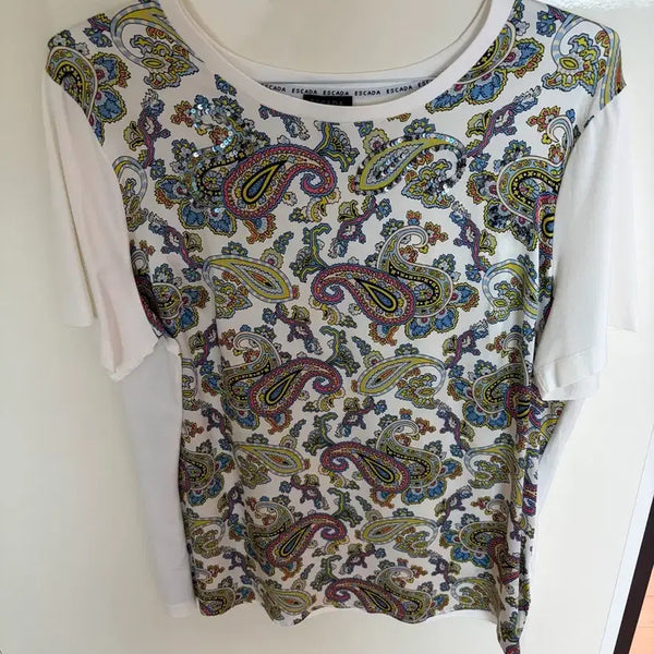 [BUNJANG] Escada Silk Paisley Short Sleeve T-Shirt / 에스까다 실크 페이즐리 반팔 티셔츠