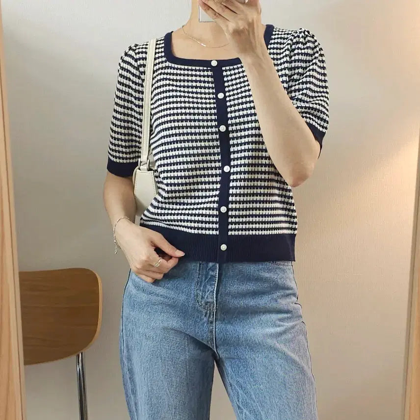 [BUNJANG] Sewing Made Women's Short Sleeve Knit Square Neck Top / (F)쏘잉메이드 여성 반팔 니트 스퀘어넥 E10W4074