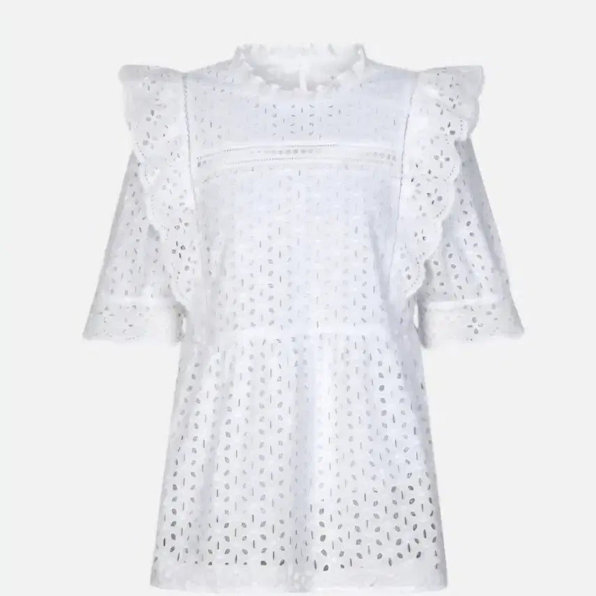 [BUNJANG] GIBI White Embroidered Blouse with Punching Detail / 기비 펀칭 화이트 자수 블라우스